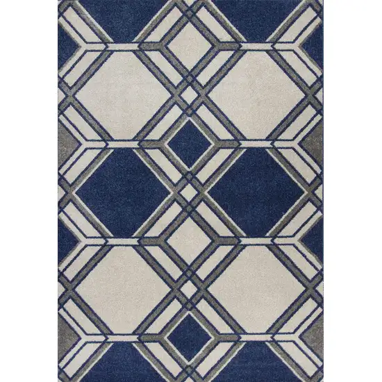 Ivory Denim Machine Woven UV Treated Geometric Indoor Outdoor Area Rug Photo 1