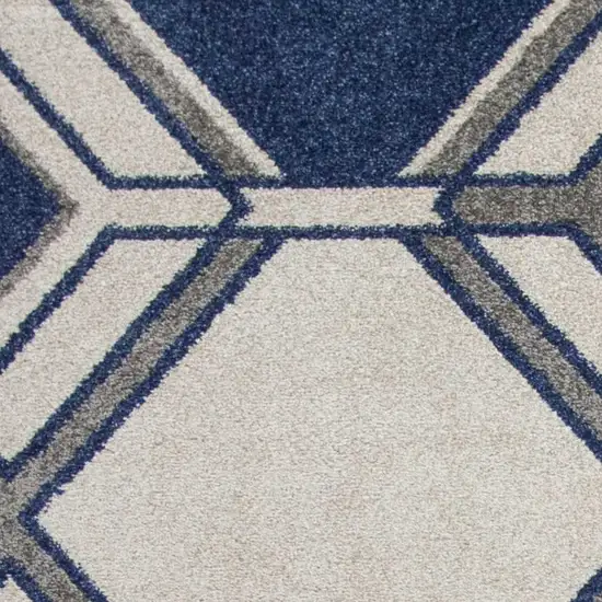 Ivory and Blue Geometric Indoor Outdoor Area Rug Photo 3