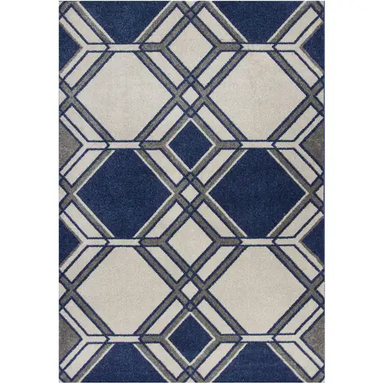 Ivory and Blue Geometric Indoor Outdoor Area Rug Photo 1