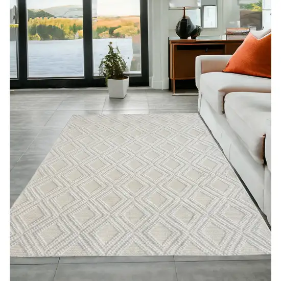 Off White Geometric Dhurrie Area Rug Photo 1