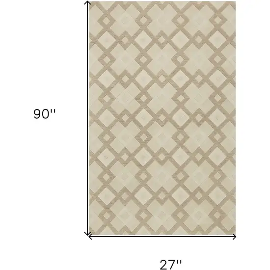 2' X 7' Ivory Diamond Tiles Wool Runner Rug Photo 3