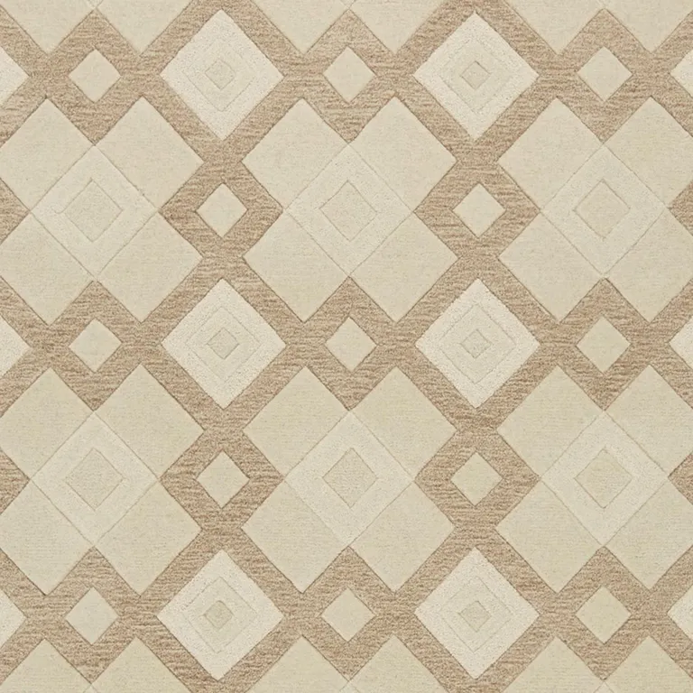 Ivory Diamond Tiles Wool Runner Rug Photo 2