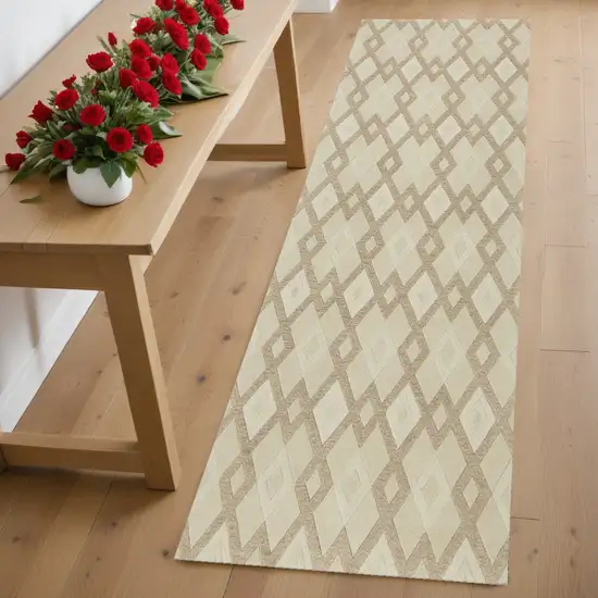 2' X 7' Ivory Diamond Tiles Wool Runner Rug Photo 1