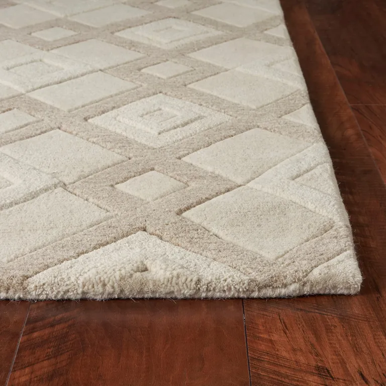 Ivory Diamond Tiles Wool Runner Rug Photo 3