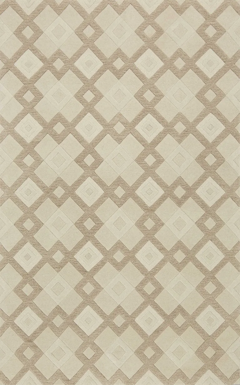 Ivory Diamond Tiles Wool Runner Rug Photo 1