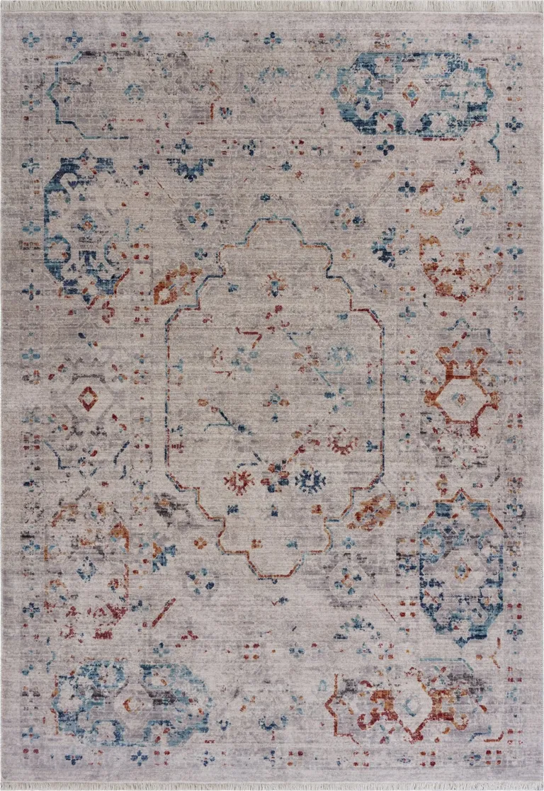 Ivory Distressed Floral Area Rug Photo 1