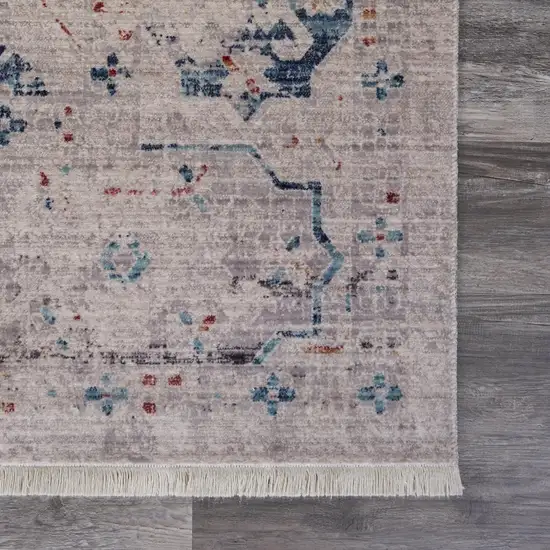 Ivory Distressed Floral Area Rug Photo 6