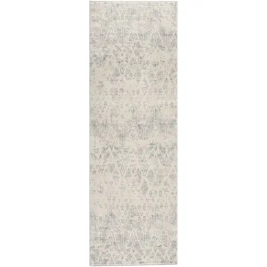 Ivory and Gray Ikat Power Loom Distressed Area Rug Photo 2