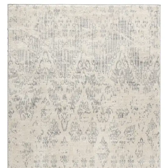 Ivory and Gray Ikat Power Loom Distressed Area Rug Photo 5