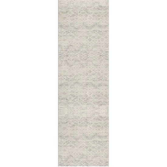 2' X 6' Ivory Distressed Ikat Pattern Area Rug Photo 2