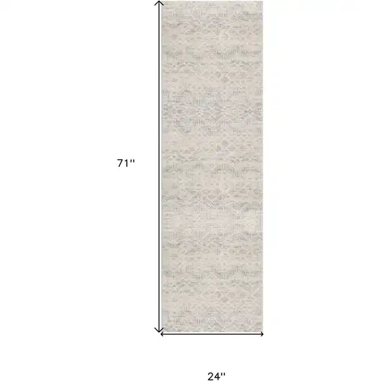 2' X 6' Ivory Distressed Ikat Pattern Area Rug Photo 3