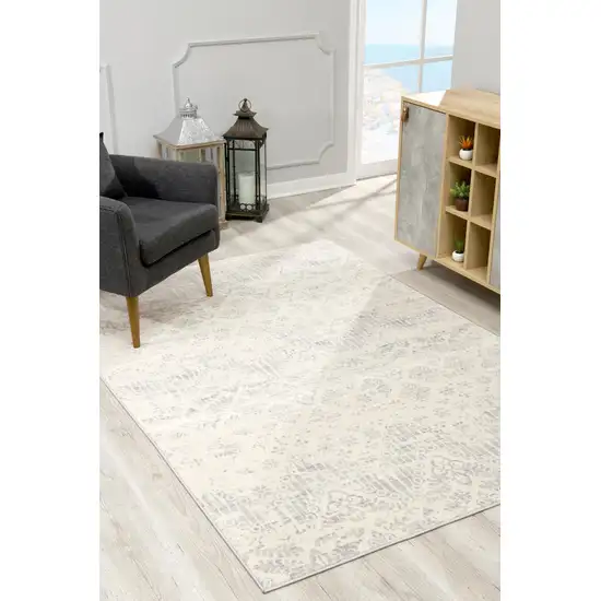 Ivory Distressed Ikat Pattern Area Rug Photo 5