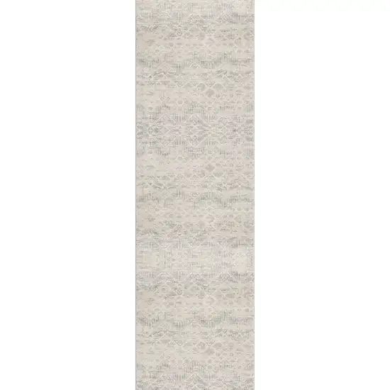 Ivory Distressed Ikat Pattern Runner Rug Photo 2