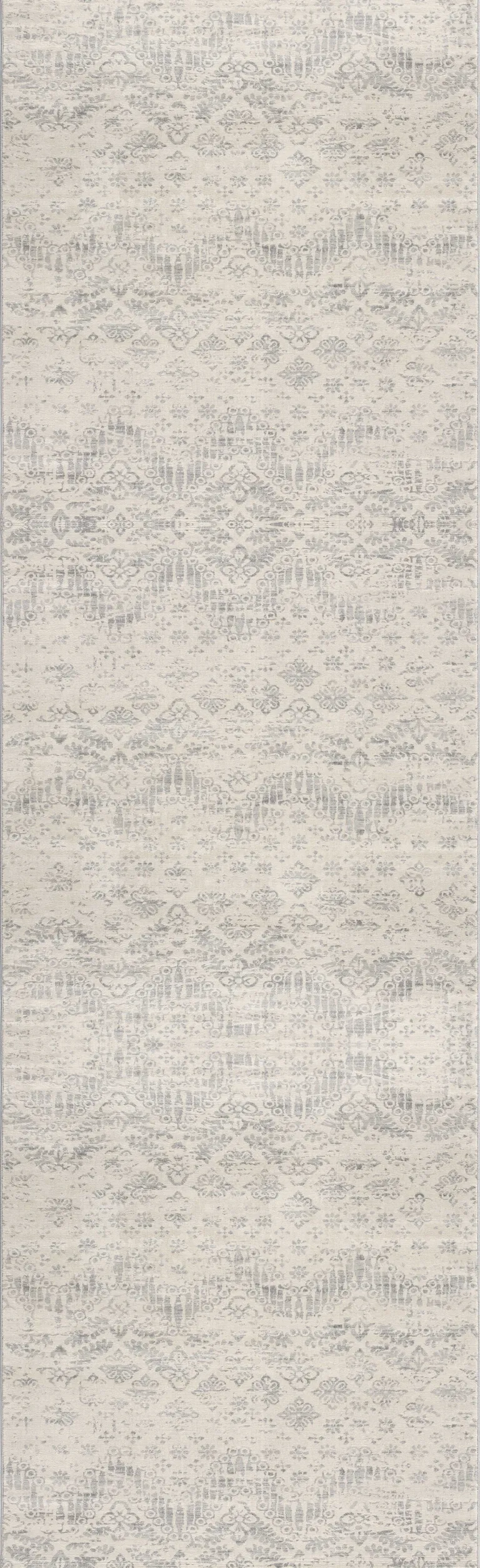 Ivory Distressed Ikat Pattern Runner Rug Photo 2