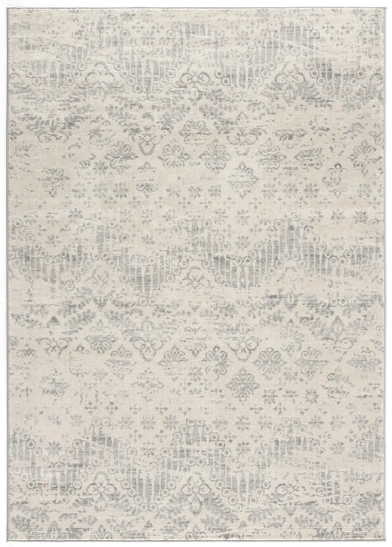 Ivory Distressed Ikat Pattern Scatter Rug Photo 4