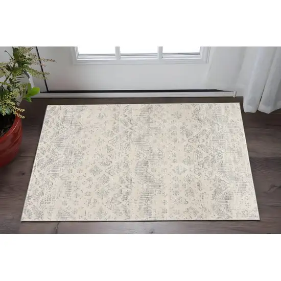 Ivory Distressed Ikat Pattern Scatter Rug Photo 1