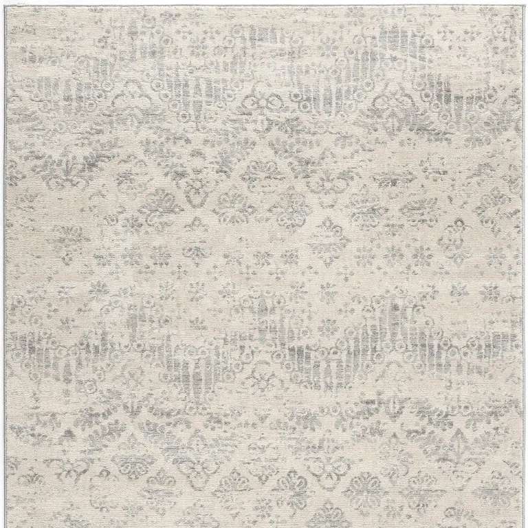 Ivory Distressed Ikat Pattern Scatter Rug Photo 2