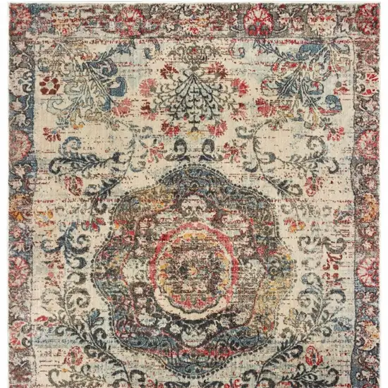 Ivory Distressed Medallion Area Rug Photo 5