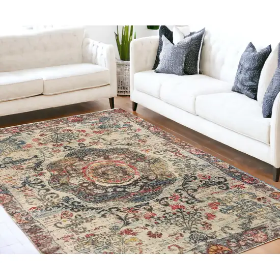 Ivory Distressed Medallion Area Rug Photo 1