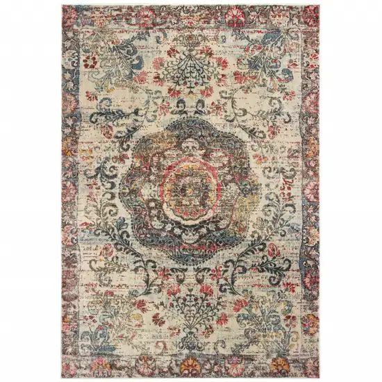 Ivory Distressed Medallion Area Rug Photo 1