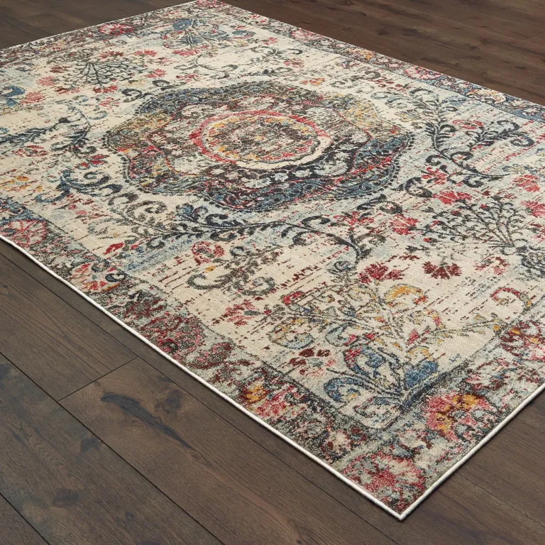 Ivory Distressed Medallion Area Rug Photo 3