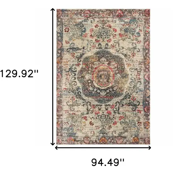 Ivory Distressed Medallion Area Rug Photo 6