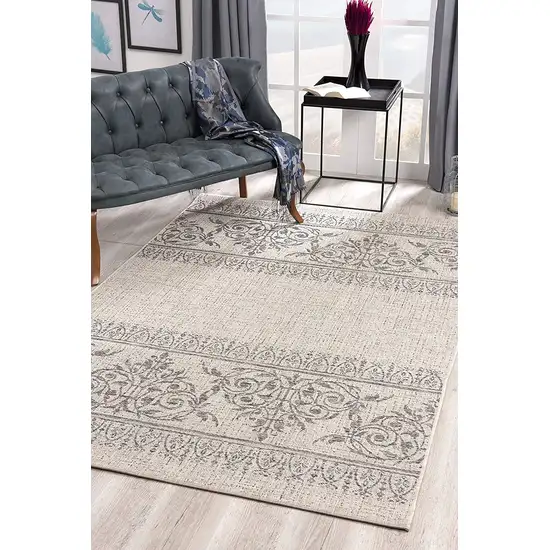 Ivory Distressed Scroll Pattern Area Rug Photo 5