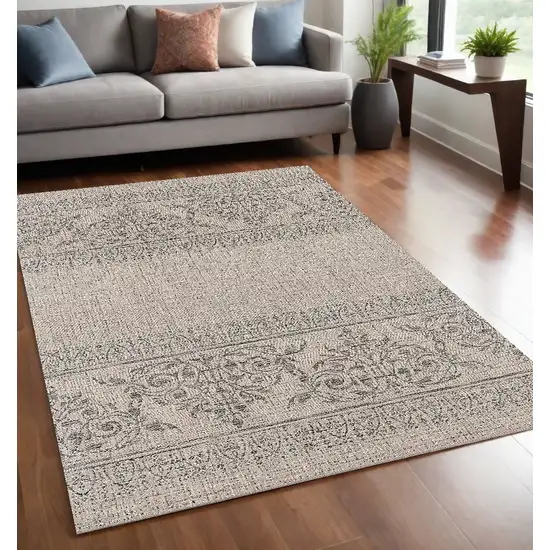 Ivory and Gray Ikat Non Skid Area Rug Photo 1