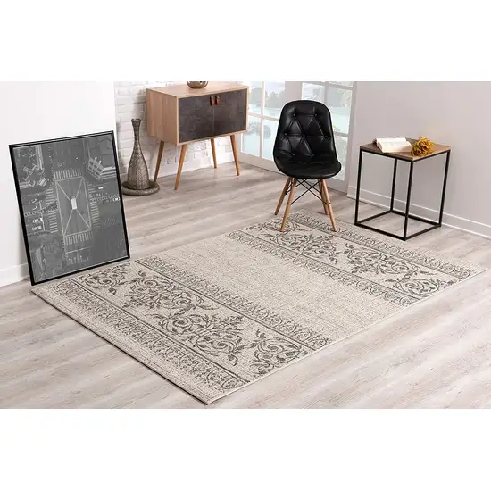 Ivory Distressed Scroll Pattern Area Rug Photo 4