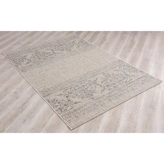 Ivory Distressed Scroll Pattern Area Rug Photo 8