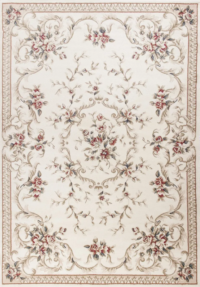 Ivory Floral Bordered Indoor Area Rug Photo 1