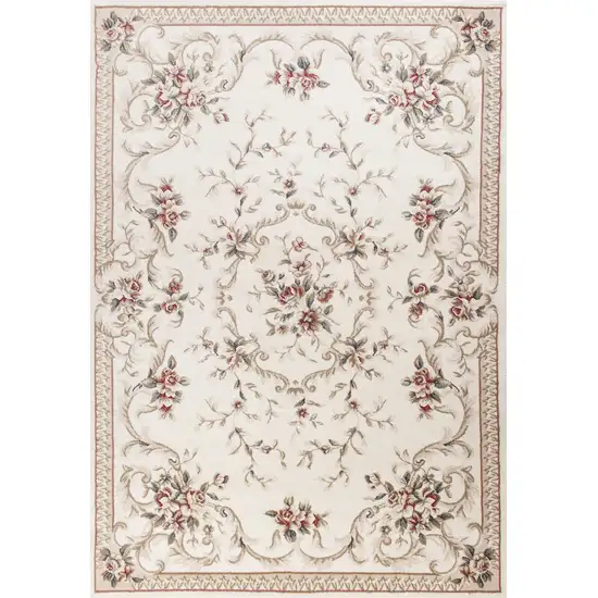 Ivory Floral Bordered Indoor Area Rug Photo 1