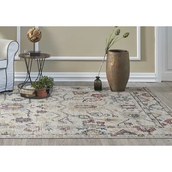 Ivory Floral Bordered Wool Indoor Area Rug Photo 4