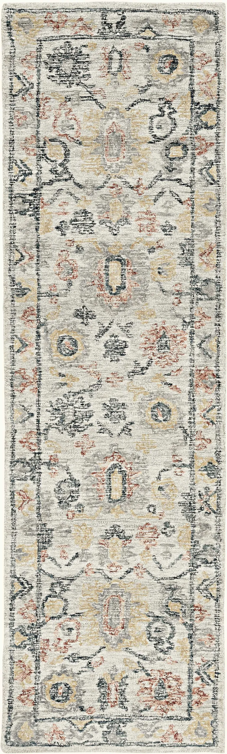 Ivory Floral Bordered Wool Indoor Area Rug Photo 1