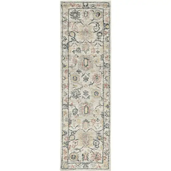 Ivory Floral Bordered Wool Indoor Area Rug Photo 1