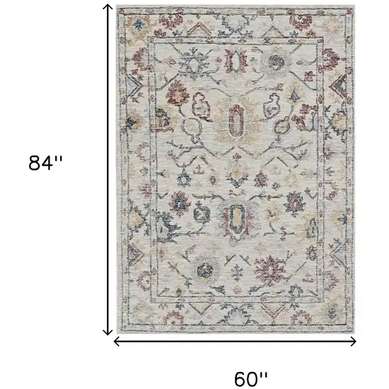 Ivory Floral Bordered Wool Indoor Area Rug Photo 3