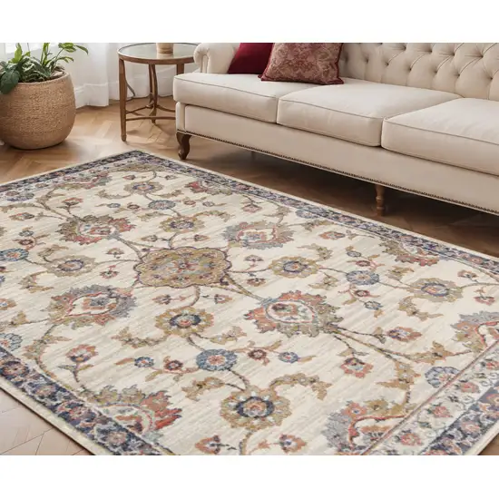 Ivory Navy and Orange Floral Power Loom Area Rug Photo 1