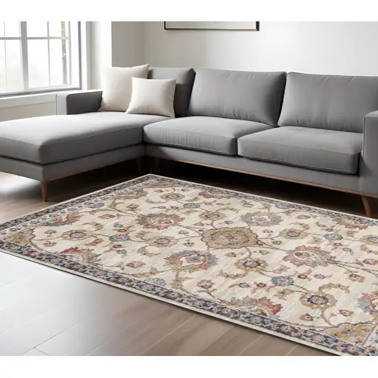 Ivory Navy and Orange Floral Power Loom Area Rug Photo 1