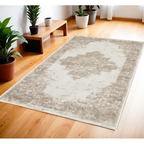 Ivory Floral Power Loom Area Rug Photo 1