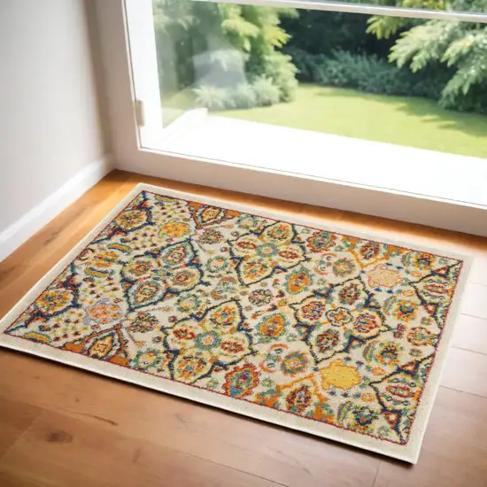 Ivory Floral Power Loom Area Rug Photo 1