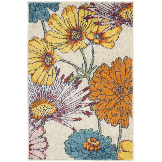 Ivory Floral Power Loom Area Rug Photo 2