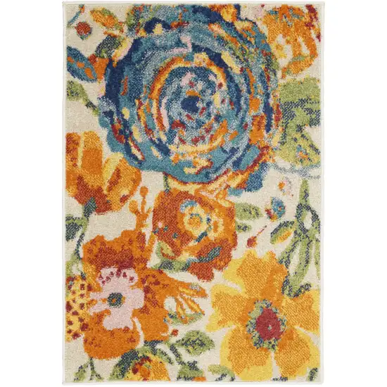 Ivory Floral Power Loom Area Rug Photo 2