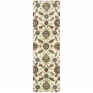 Photo of Ivory Floral Power Loom Stain Resistant Runner Rug