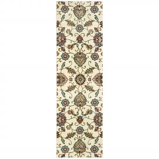 Ivory Floral Power Loom Stain Resistant Runner Rug Photo 4