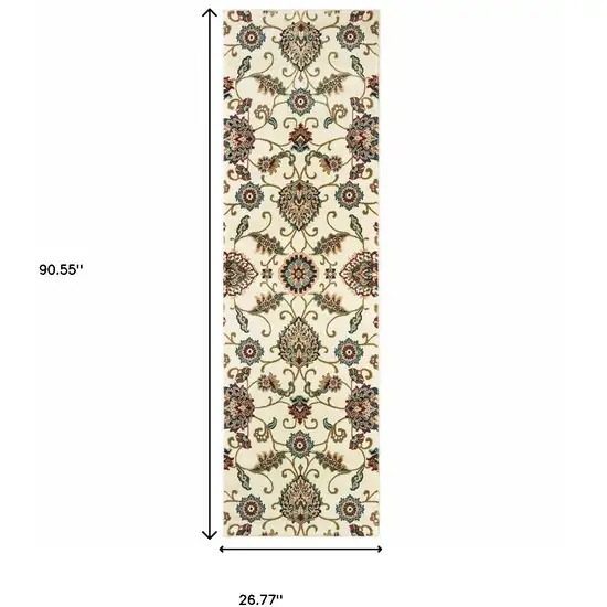 Ivory Floral Power Loom Stain Resistant Runner Rug Photo 3