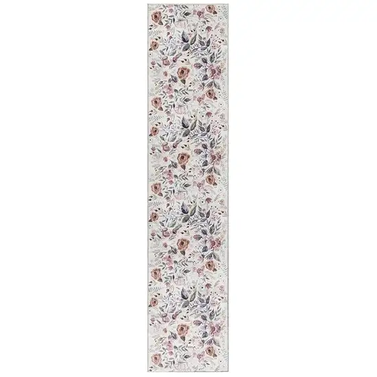 Ivory Floral Power Loom Washable Non Skid Runner Rug Photo 1