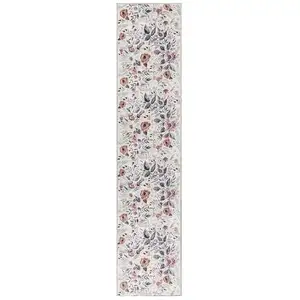 Photo of Ivory Floral Power Loom Washable Non Skid Runner Rug