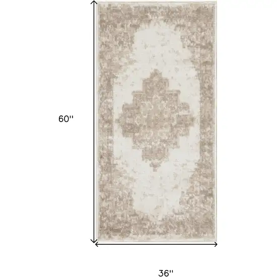 Ivory Floral Power Loom Worn Faded Area Rug Photo 3