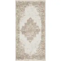 Photo of Ivory Floral Power Loom Worn Faded Area Rug