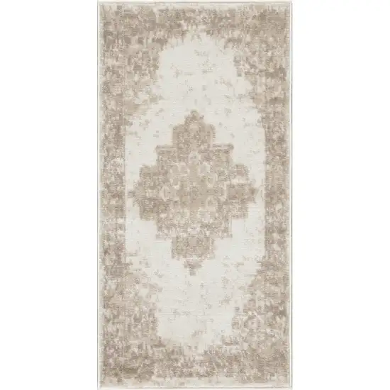 Ivory Floral Power Loom Worn Faded Area Rug Photo 2